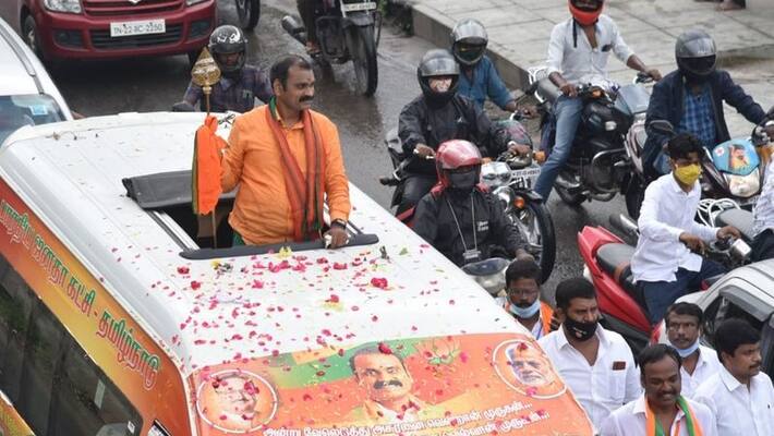 MP Chief minister Chowgan participate in vel yatra in Thiruchendur MP Chief minister Chowgan participate in vel yatra in Thiruchendur