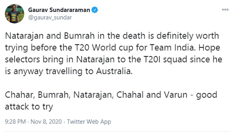 IPL 2020 Fans wants T Natarajan in T20 Team