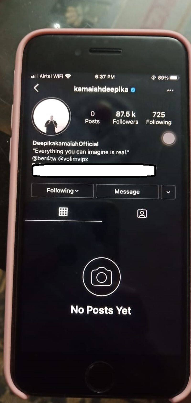 Kannada Deepika Kamaiah Instagram account  hacked vcs