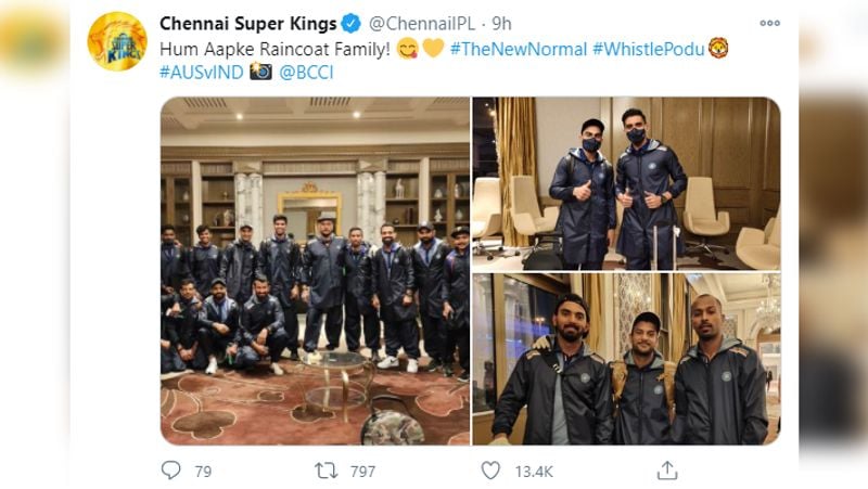वहीं, चेन्नई सुपर किंग्स नई किट पर प्रतिक्रिया देने वाले पहले लोगों में से थी। सीएसके ने सोशल मीडिया हैंडल पर कमेंट किया कि 'हम आपके रेनकोट परिवार'।