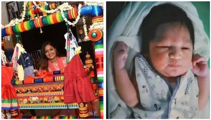meghna raj baby cradle  ceremony photo goes viral