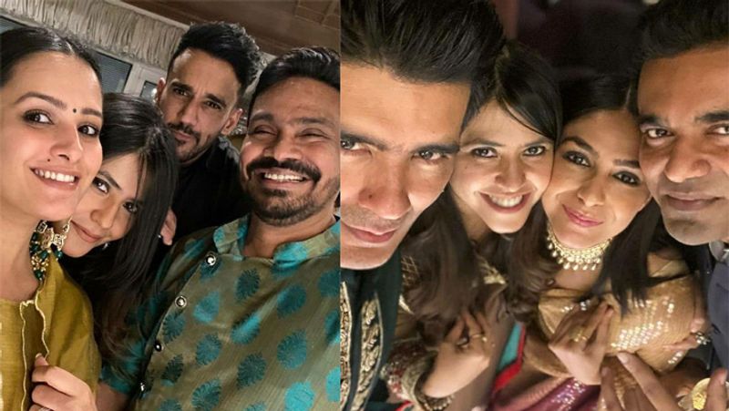 दोस्तों के साथ एन्जॉय करतीं एकता कपूर और मनीष मल्होत्रा। 