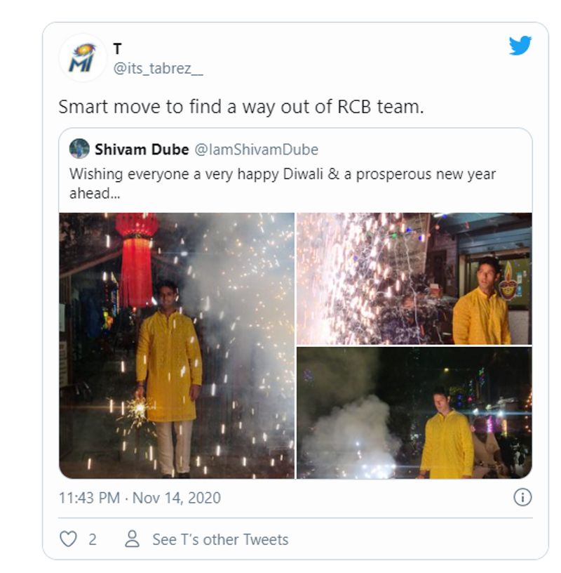 Fans react trolls Shivam Dube burst crackers despite Virat Kohlis message