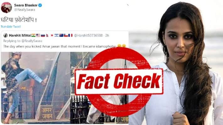actress Swara Bhasker calls the original image of Muslim youth vandalizing Amar Jawan memorial fake actress Swara Bhasker calls the original image of Muslim youth vandalizing Amar Jawan memorial fake