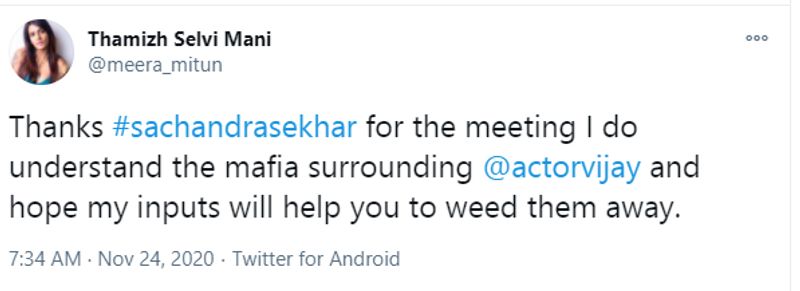 Vijay fans slams SA Chandrasekar for meet Meera mithun