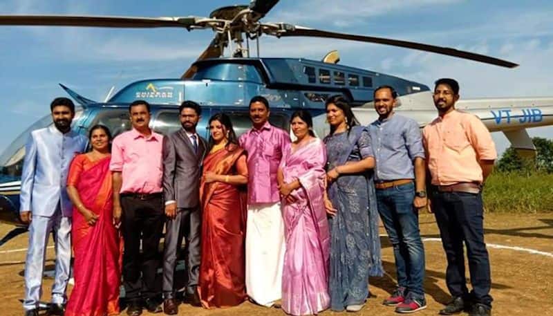 Kerala bride arrives in helicopter for wedding