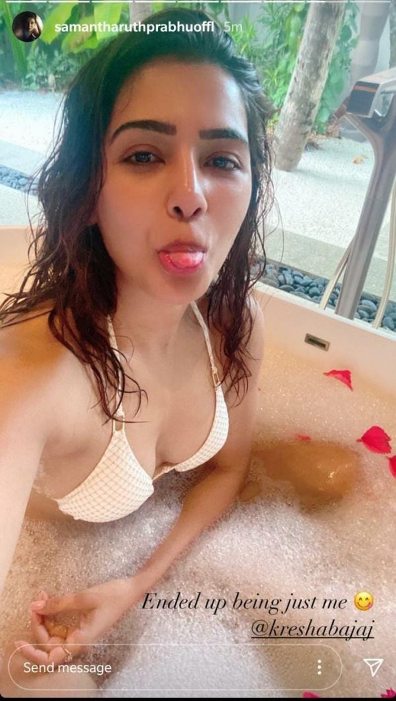 samantha top angle bikini pose rock in social media