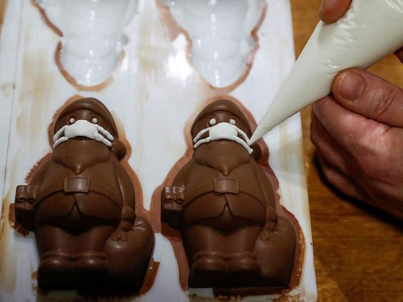 Chocolate Santas get a Covid makeover in Hungary