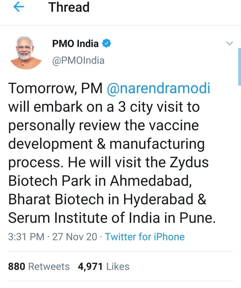waaw . Modi to inspect vaccine production directly tomorrow ... important announcement likely.
