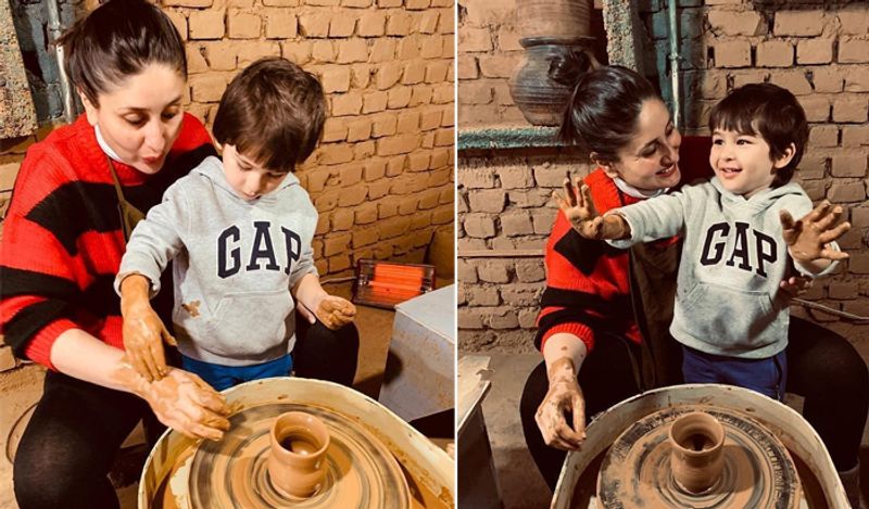 kareena kapoor redand black Sweater price Winter vibes with taimur ali khan during pottery session KPY