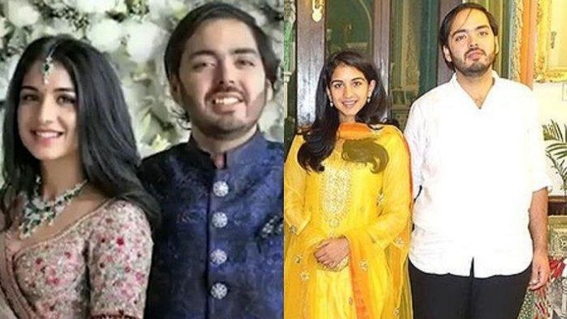 अपने होने वाले पति और प्रेमी अनंत अंबानी के साथ राधिका मर्चेंट। इस तस्वीर में भी वे कीमती स्टोन जड़े हीरे के नेकलेस और मांग टीके में नजर आ रही हैं।