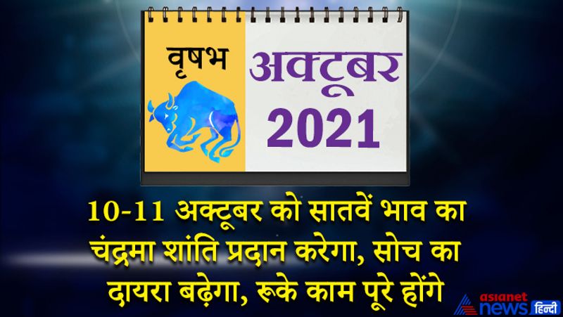 <p>इस महीने में राहु वृषभ राशि का लग्न में, चंद्रमा कर्क राशि का तीसरे भाव में, सूर्य-मंगल कन्या राशि का पांचवें भाव में, बुध-शुक्र तुला राशि का छठे भाव में, केतु वृश्चिक राशि का सातवें भाव में, गुरु-शनि मकर राशि का नौवें भाव में रहेगा। महीने की शुरूआत बेहतरीन होगी। मनचाही नौकरी मिलने से मन प्रसन्न रहेगा। नया बिजनेस शुरू करने के लिए ये समय एकदम अनुकूल है। विद्यार्थी अपने लक्ष्य को पाने के लिए प्रयास करेंगे। स्वास्थ्य में थोड़ा बहुत उतार-चढ़ाव हो सकता है। 10-11 अक्टूबर को सातवें भाव का चंद्रमा शांति प्रदान करेगा। घर-परिवार में सभी आपकी बात मानेंगे। 14 अक्टूबर के बाद किसी काम से बाहर जा सकते हैं। 16 से 23 अक्टूबर के बीच आपका पूरा ध्यान पैसा कमाने पर होगा। जीवन में आगे बढ़ने के मौके मिलेंगे। घर की मरम्मत में पैसा खर्च हो सकता है। मीडिया से जुड़े लोगों को इस समय अपने अच्छे काम के लिए पुरस्कार मिल सकता है। महीने के अंतिम सप्ताह में पति-पत्नी के बीच चल रहा विवाद खत्म हो सकता है। आपकी सोच का दायरा बढ़ेगा। रूके हुए काम पूरे होंगे। इस समय आप घरेलू कामों में व्यस्त हो सकते हैं।</p>