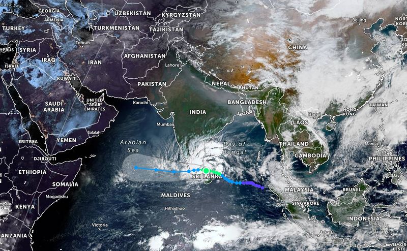 Tropical cyclone Burevi to the Indian coast