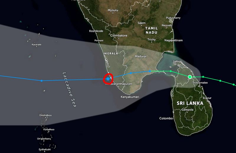 Tropical cyclone Burevi to the Indian coast