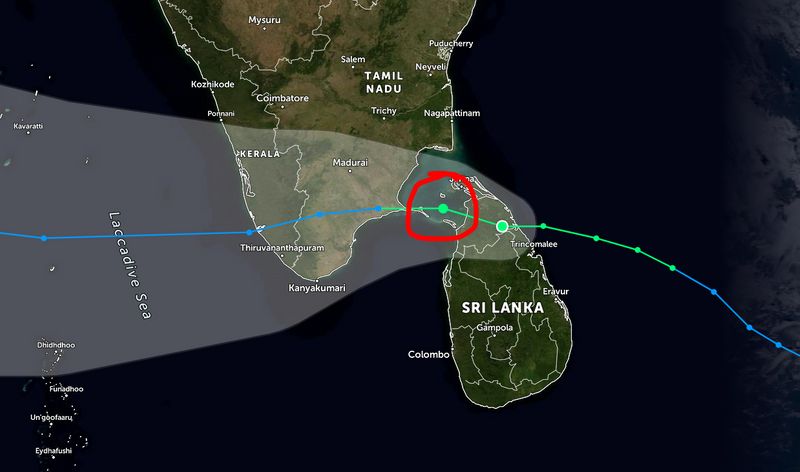 Tropical cyclone Burevi to the Indian coast