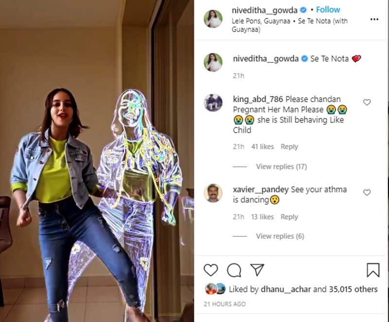 Biggboss fame Niveditha gowda posts dance video fan leave a hilarious comment dpl