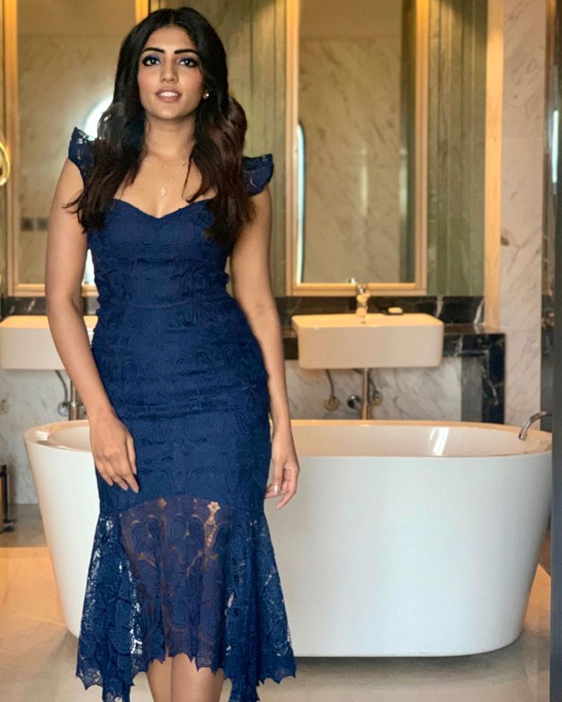 heroin eesha rebba stuns in blue out fit photos goes viral ksr