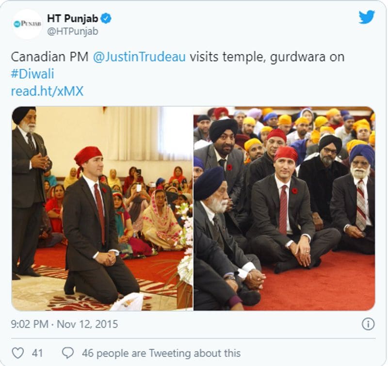 फ़ैक्ट-चेक
आसान से गूगल रिवर्स इमेज सर्च से हमें ये तस्वीर नवंबर 2015 के हिंदुस्तान टाइम्स के एक आर्टिकल में मिली। हिंदुस्तान टाइम्स पंजाब ने भी 12 नवंबर 2015 को गुरुद्वारा दौरे की ये तस्वीरें ट्वीट की थीं। ट्वीट के मुताबिक, कनाडा के प्रधानमंत्री जस्टिन ट्रूडो दिवाली के मौके पर राजधानी ओटावा स्थित एक गुरुद्वारा में गए थे।