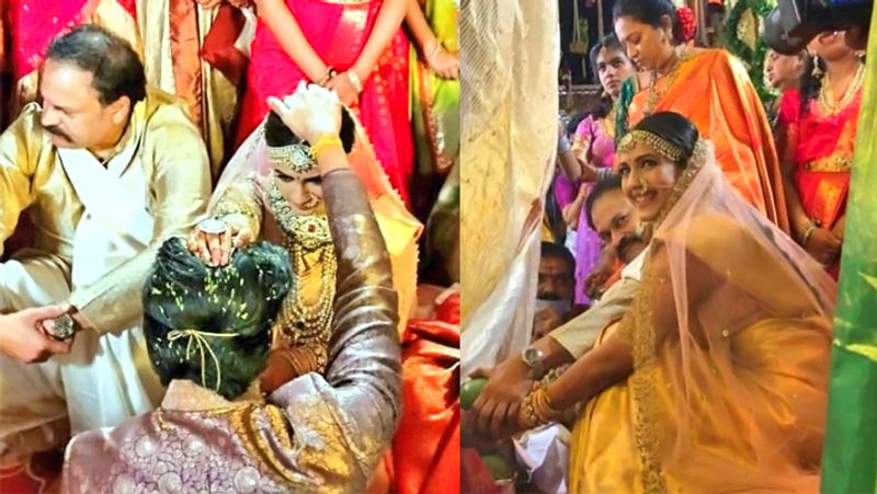 शादी के दौरान रस्में निभाते निहारिका और उनके दूल्हे राजा चैतन्य। सोशल मीडया पर कपल की शादी को निश्चय वेडिंग का नाम दिया गया है।