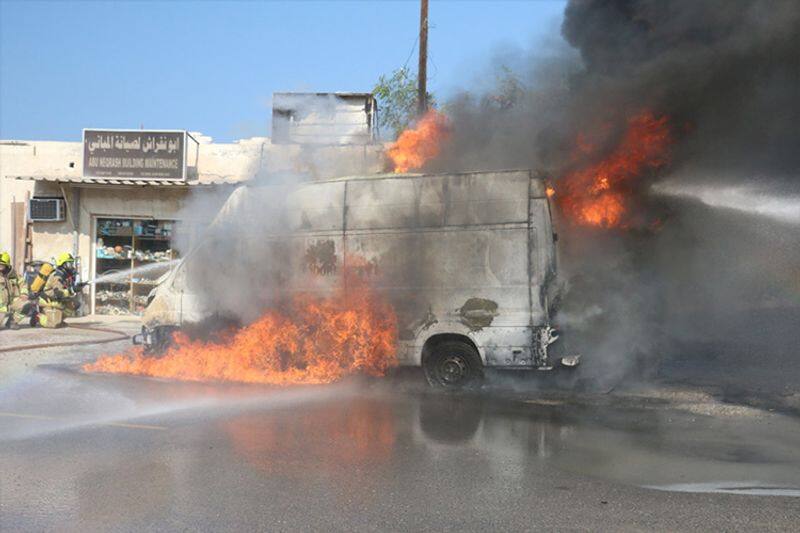 Minibus catches fire in Ras Al Khaimah