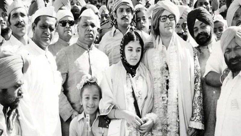 मेनका गांधी और संजय गांधी।