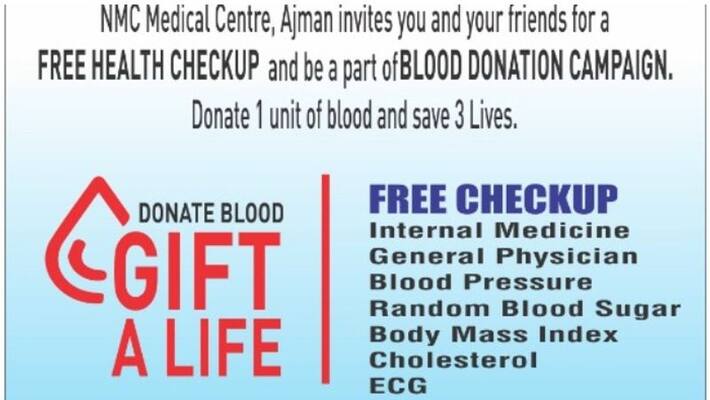 NMC medical centre orgnaises free medical check up and blood donation camp NMC medical centre orgnaises free medical check up and blood donation camp