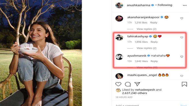 अनुष्का के इस पोस्ट को अभी तक ढाई लाख से ज्यादा लोगों ने लाइक किया है। इतना ही नहीं फिल्म एक्टर आयुष्मान खुराना और उनकी पत्नी ताहिरा कश्यप ने भी उनकी फोटो पर कमेंट किया है। साथ ही कमेंट करने वालों की लिस्ट में फैंस के साथ-साथ आकांशा रंजन कपूर और नीती मोहन जैसे सेलेब्रिटीज भी हैं।