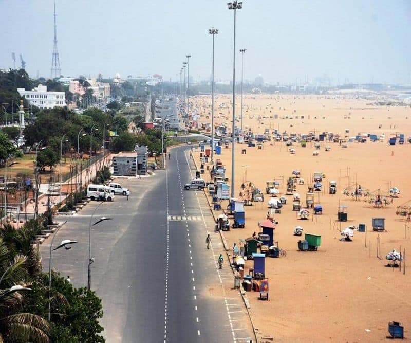 The deserted Marina Beach today is a holiday .. Police harass pedestrians ..