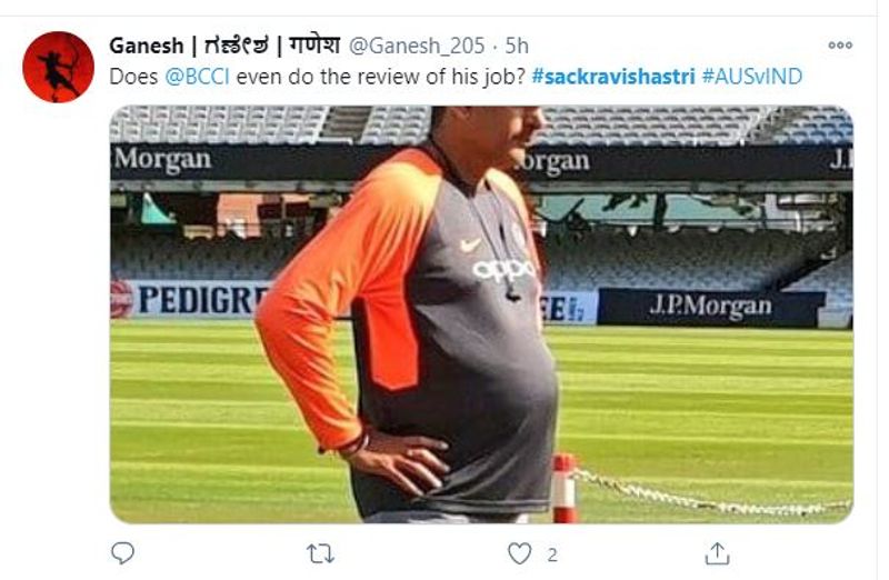 Australia vs India sack ravishastri hashtag trending on twitter now