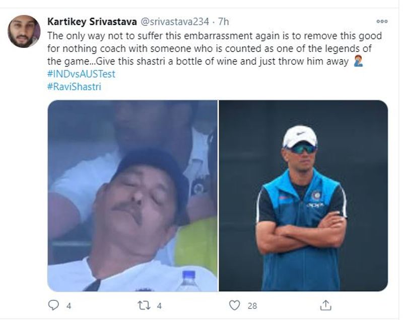 Australia vs India sack ravishastri hashtag trending on twitter now