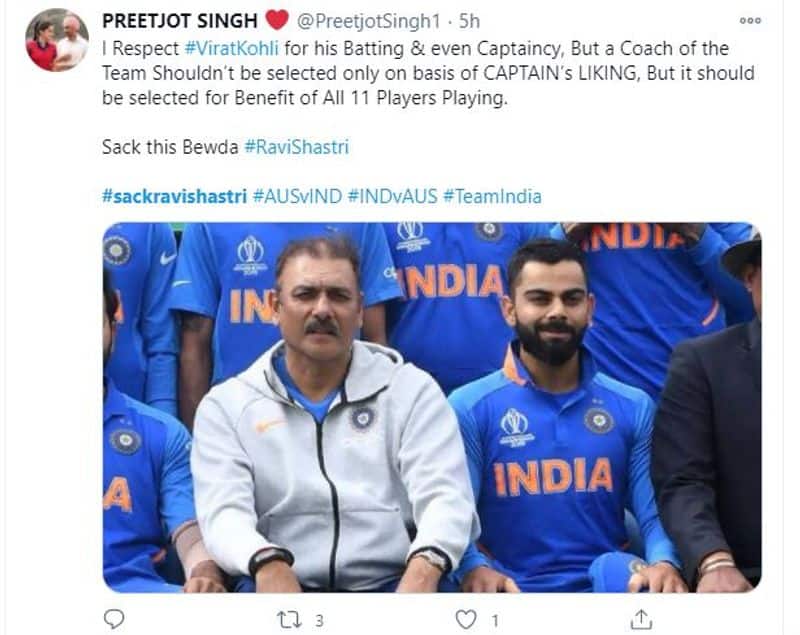 Australia vs India sack ravishastri hashtag trending on twitter now