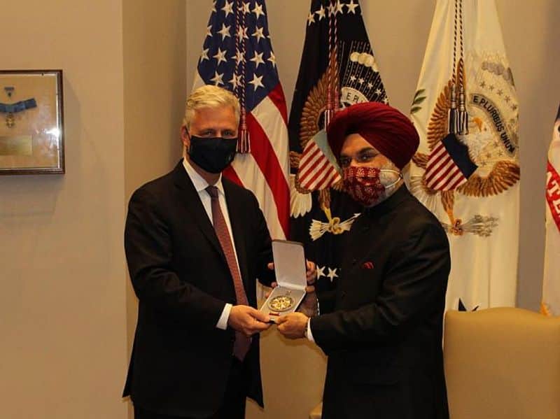 Indian Ambassador to the US Ambassador Taranjit Singh Sandhu accepted the medal on behalf of Prime Minister Modi.