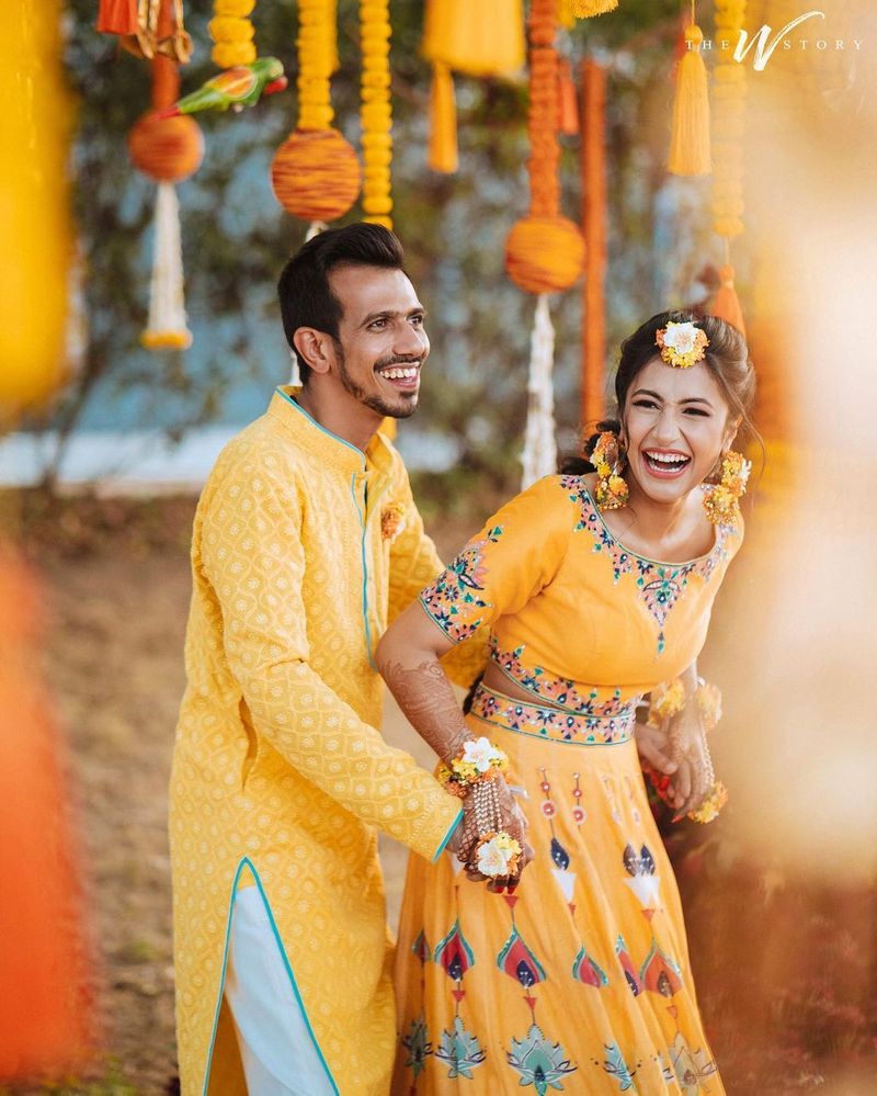 Pictures Yuzvendra Chahal, Dhanashree Verma bask in yellow during haldi ceremony-ayh