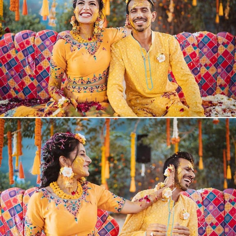 Pictures Yuzvendra Chahal, Dhanashree Verma bask in yellow during haldi ceremony-ayh