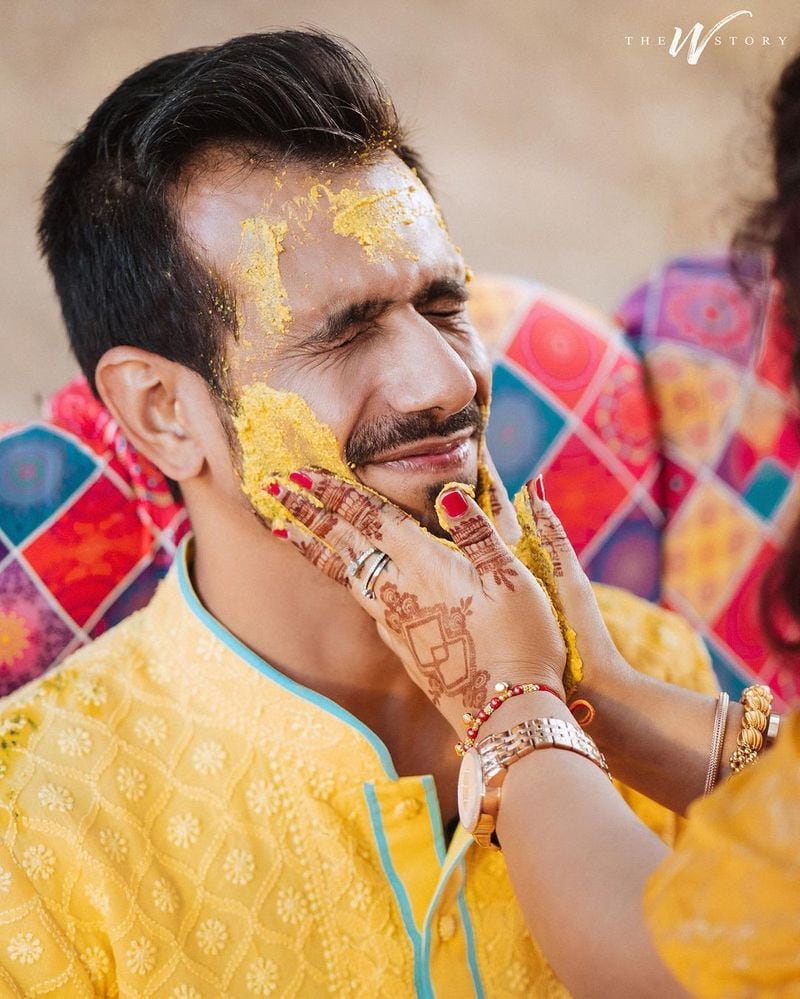 Pictures Yuzvendra Chahal, Dhanashree Verma bask in yellow during haldi ceremony-ayh