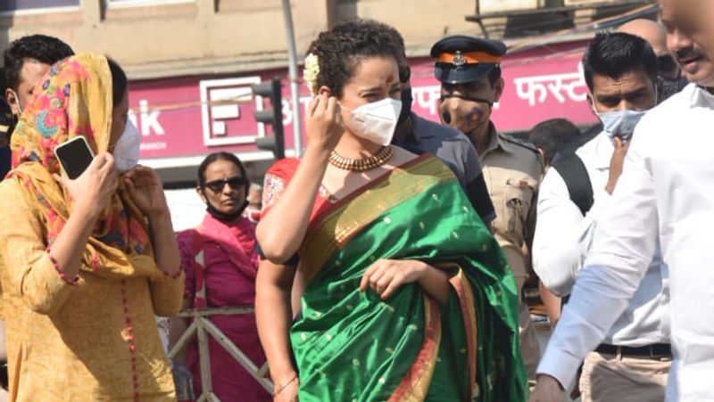 Kangana Ranauat visits siddhi Vinayak temple wearing green golden saree