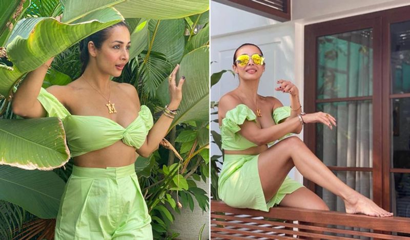 Co-ord sets in monochrome colours look absolutely hot and uber cool. Malaika donned a sexy co-ord set with a bralette style top, hugging her fit figure perfectly.