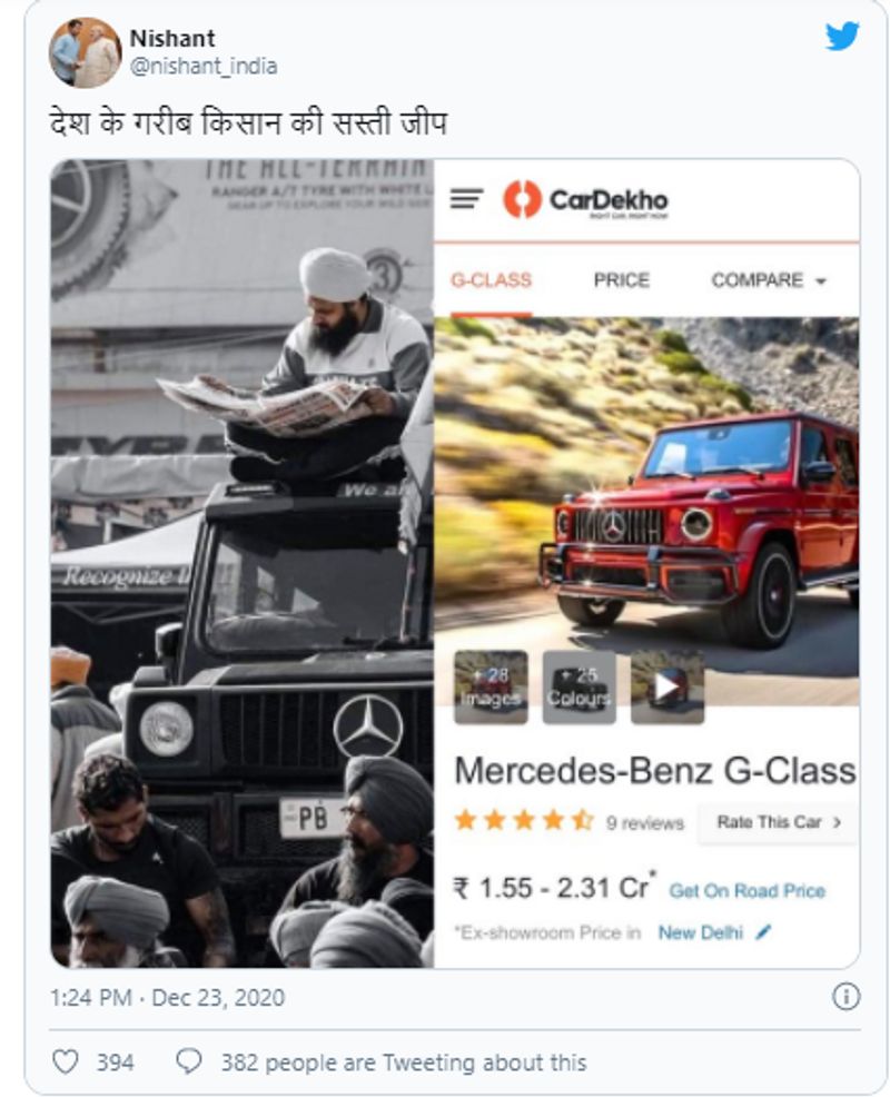 वायरल पोस्ट क्या है?
ट्विटर पर ये तस्वीर @nishant_india ने शेयर की जिन्हें प्रधानमंत्री नरेंद्र मोदी भी फ़ॉलो करते हैं। उन्होंने कैप्शन लिखा देश की गरीब किसान की सस्ती जीप। इस ट्वीट में जीप की तस्वीर के साथ साइड में उसकी कीमत बताती किसी वेबसाइट का इमेज भी शामिल है। 