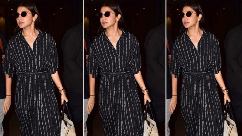 Easy Breezy Jumpsuit
A printed easy breezy jumpsuit is an ideal fit for your date night. One can try various hairstyles with the outfit. Just like Anushka Sharma you can wear black round sunnies and tie your hair in a pony with bare minimum makeup.
