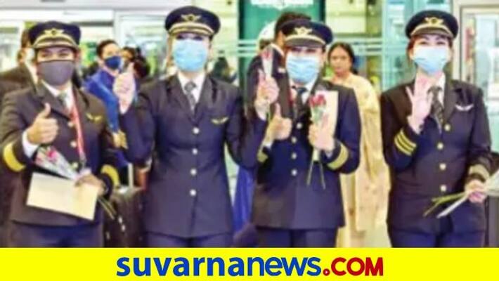 Flown by 4 women pilots Air Indias longest direct route flight lands in Bengaluru dpl Flown by 4 women pilots Air Indias longest direct route flight lands in Bengaluru dpl