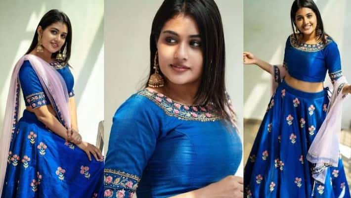 Alina Padikkal in blue lehanga Alina Padikkal in blue lehanga
