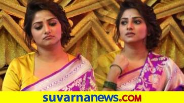 Actress Rachitha ram in purple color saree poses with sad face dpl Actress Rachitha ram in purple color saree poses with sad face dpl