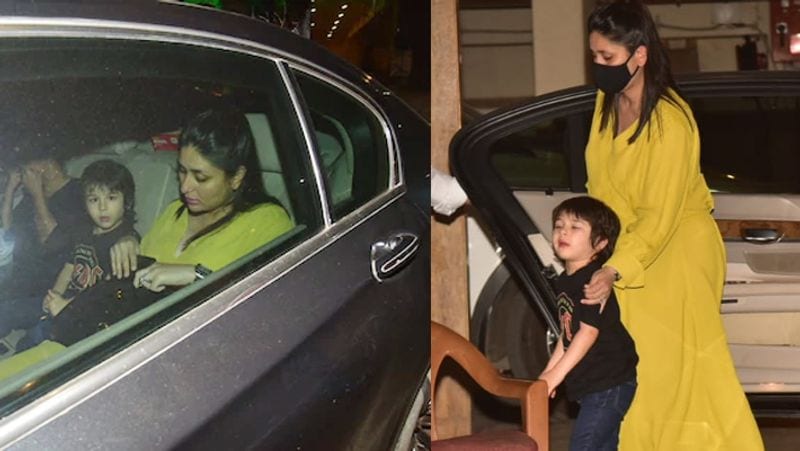 मम्मी करीना के साथ कार में बैठे तैमूर ने ब्लैक रंग की टी-शर्ट और ब्लू जीन्स पहन रखी थी। सफेद रंग के शूज के साथ वे चेहरे पर मास्क लगाए भी नजर आए। इस दौरान तैमूर मम्मी करीना को अपनी शैतानी हरकतों से परेशान करते भी नजर आए।
