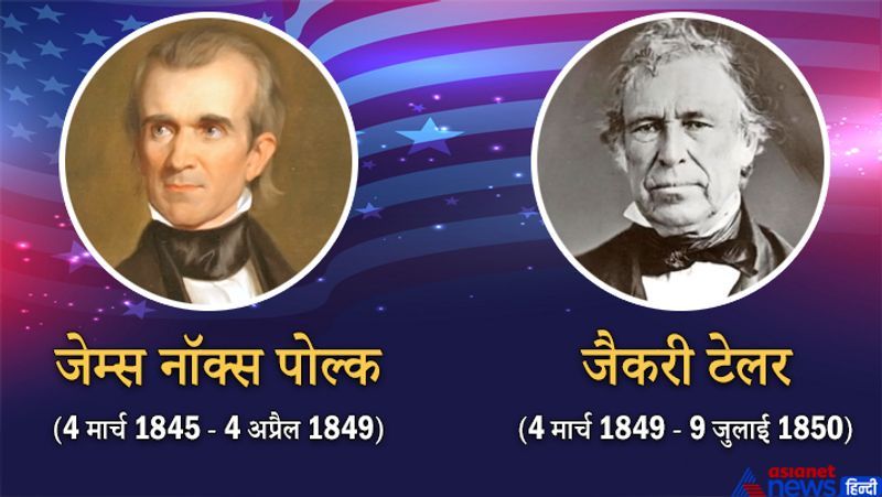 जेम्स नॉक्स पोल्क
कार्यकाल
मार्च 4, 1845-मार्च 4, 1849
जैकरी टेलर
कार्यकाल
मार्च 4, 1849-जुलाई 9, 1850