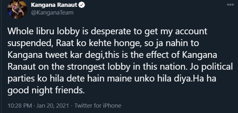 Kangana Ranaut posted these another two tweets to sign off this matter.