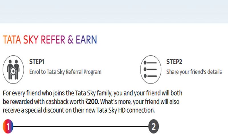 टाटा स्काई ने Tata Sky Refer & Earn स्कीम की भी शुरुआत की है। इसमें यूजर्स 200 का कैशबैक जीत सकते हैं। इसके लिए आपको टाटा स्काई से नए यूजर्स जोड़ने होंगे। आपके कोड से जितने यूजर जुड़ेंगे, आपको उतना डिस्काउंट मिलेगा। 