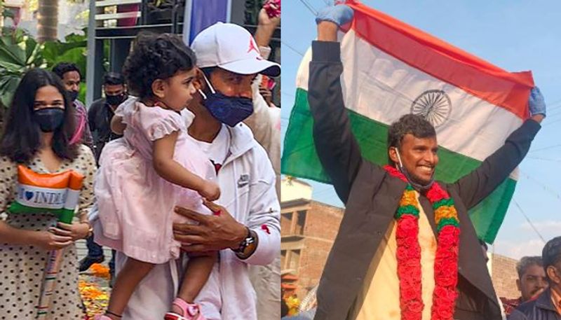 ఐపీఎల్ కోసం యూఈఏ, అటు నుంచి ఆస్ట్రేలియా వెళ్లిన తింగరసు నటరాజన్... ఐదు నెలల తర్వాత స్వదేశానికి తిరిగి వచ్చాడు. నట్టూకి చిరకాలం గుర్తుండిపోయే రేంజ్లో స్వాగతం లభించింది.