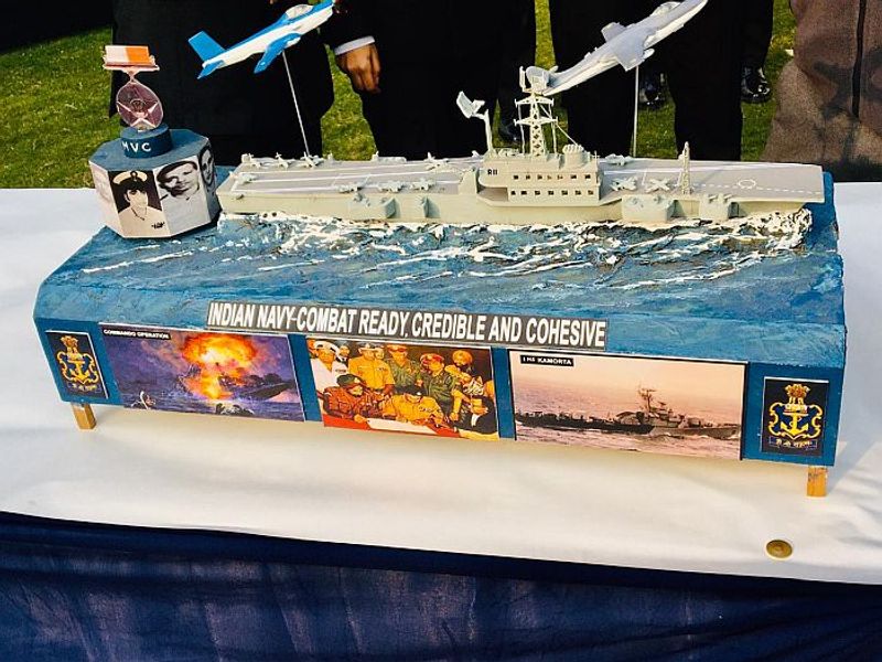 The Indian Navy's tableau will depict a missile boat firing the missile.
The forward part of the tableau will display the attack on Karachi harbour by missile boats while the rear section would illustrate the aircraft carrier INS Vikrant conducting flying operations with Sea Hawk and Alize aircraft. 