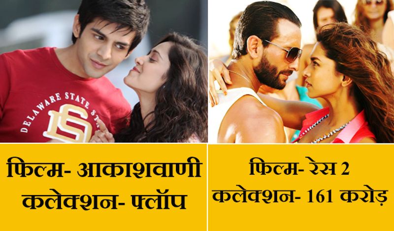 आकाश वाणी और रेस 2
सैफ अली खान, दीपिका पादुकोण और जॉन अब्राहम स्टारर फिल्म 'रेस 2' 25 जनवरी, 2013 को रिलीज की गई थी। इसका क्लैश कार्तिक आर्यन और नुसरत भरुचा स्टारर 'आकाश वाणी' से हुआ था। 'आकाश वाणी' पर सैफ की फिल्म 'रेस 2' भारी पड़ी थी। दरअसल, इसका बज पहले से 'रेस' से ही बना हुआ था। इसके दूसरे पार्ट ने दुनियाभर में 161 करोड़ का बिजनेस किया था। वहीं, कार्तिक की 'आकाश वाणी' फ्लॉप हो गई थी। 