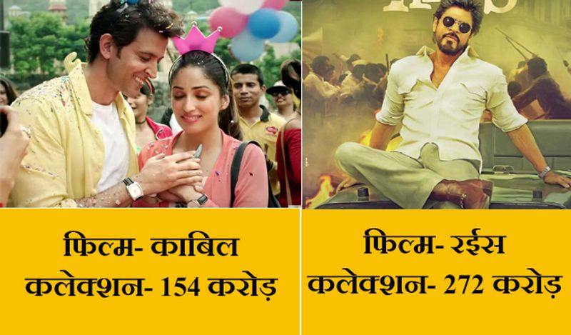 काबिल और रईस
शाहरुख खान की फिल्म 'रईस' को लेकर दर्शकों में काफी उत्साह था तो वहीं, ऋतिक रोशन के फैंस को 'काबिल' का इंतजार था। 25 जनवरी, 2017 को इन दोनों फिल्मों का क्लैश बॉक्स ऑफिस पर हुआ था। जहां 'रईस' लगभग 272 करोड़ रुपए की कमाई के साथ सेमी हिट रही वहीं 'काबिल' ने दुनियाभर में लगभग 154 करोड़ की कमाई की थी और एवरेज साबित हुई थी।
